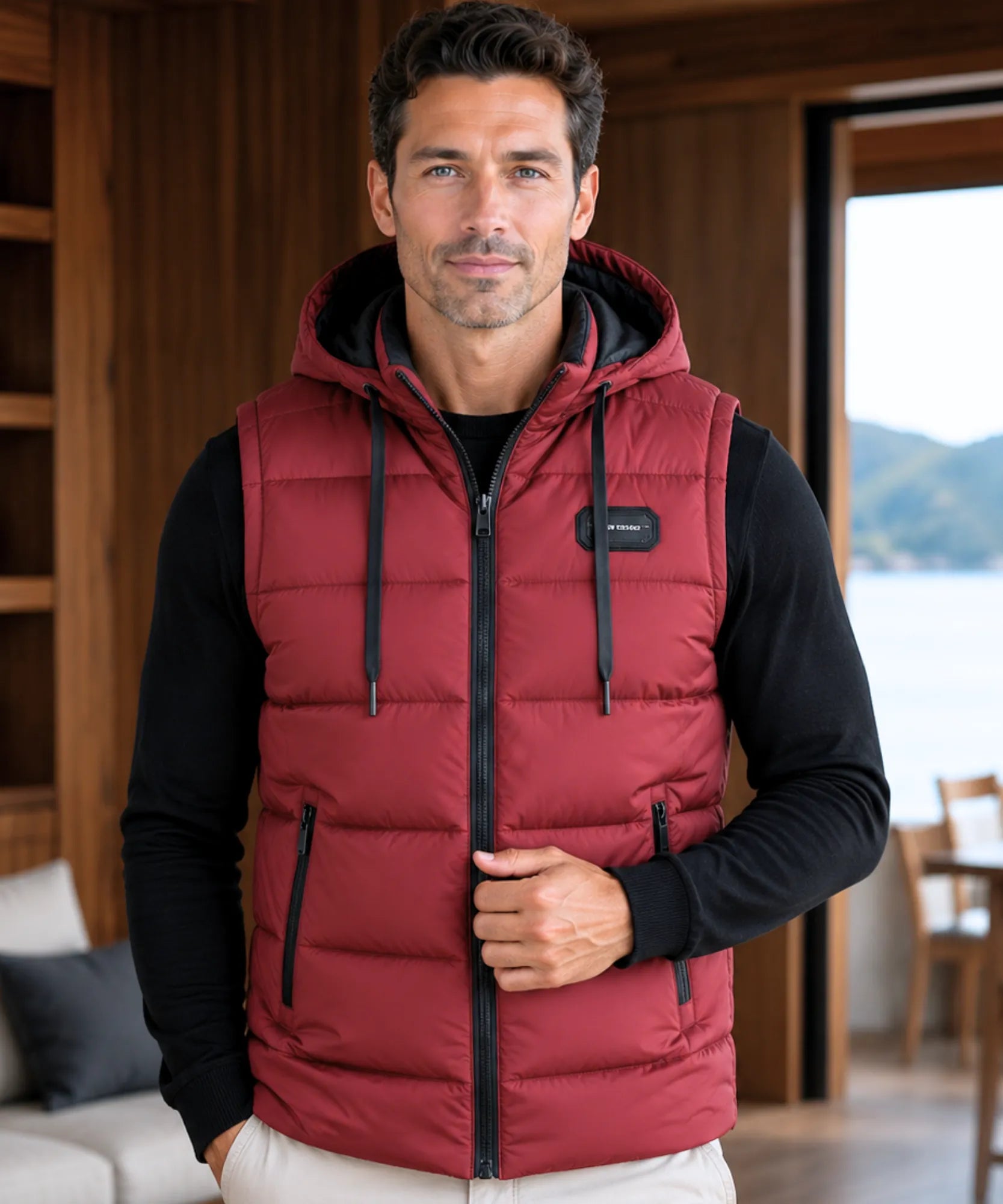 Comprar colete masculino puffer capuz térmico inverno outdoor casual trabalho barato em promoção Anellimn