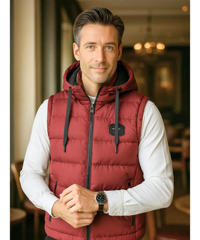Comprar colete masculino puffer vinho capuz térmico inverno outdoor casual trabalho barato em promoção ZARA
