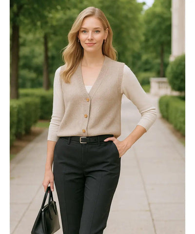 Colete Feminino Tricot Elegante Com Botões Sem Manga | Lilitz