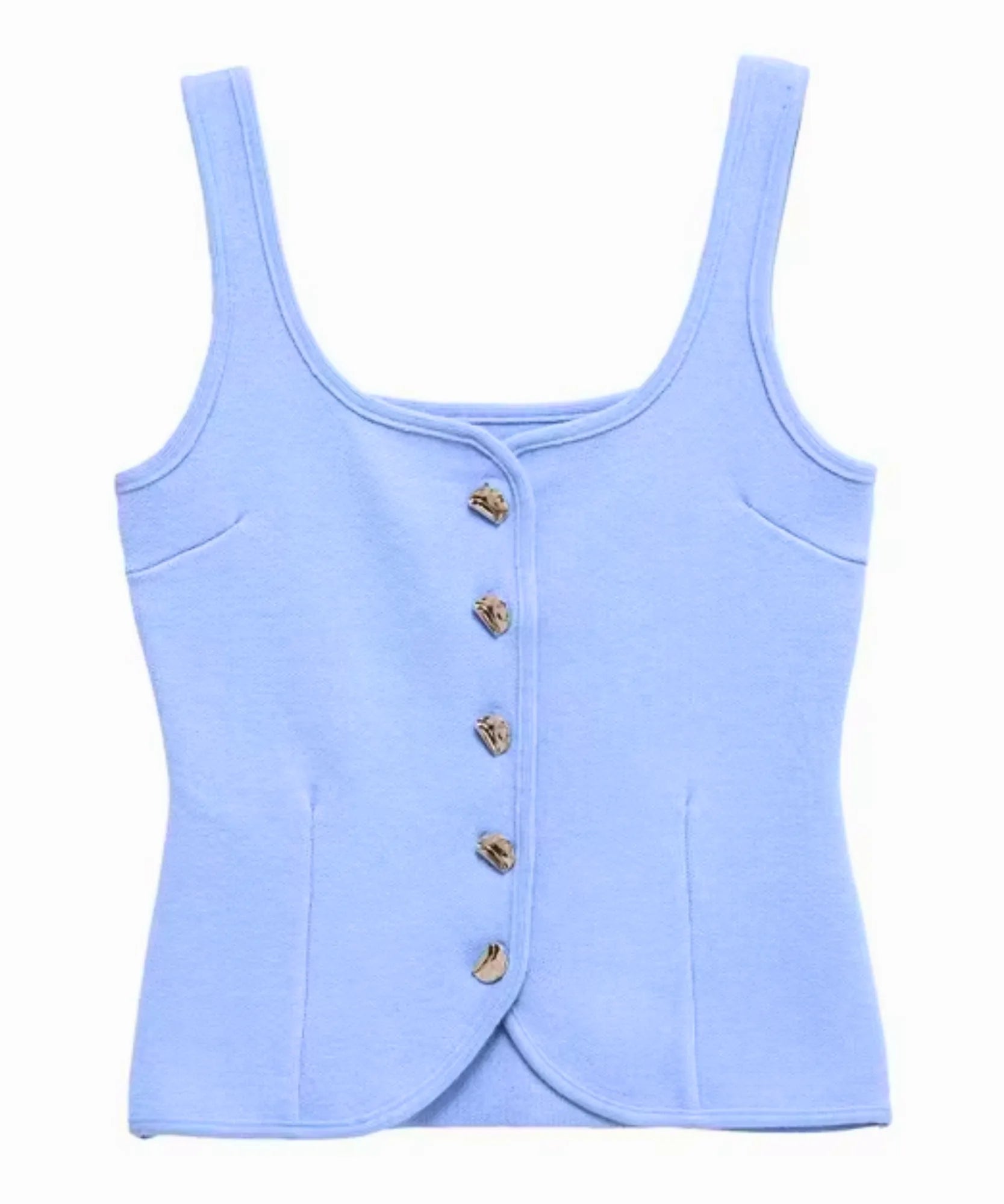 Comprar regata feminina cropped tricot canelada botões frontais elegante casual verão alça larga em promoção ANELLIMN 