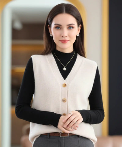 Colete Feminino Tricot Elegante Com Botões Sem Manga | Lilitz