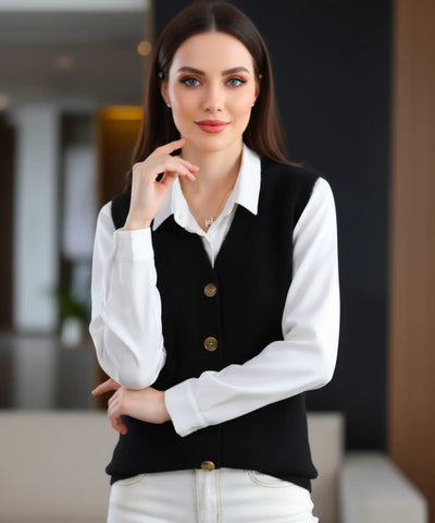 Colete Feminino Tricot Elegante Com Botões Sem Manga | Lilitz