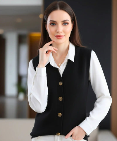 Colete Feminino Tricot Elegante Com Botões Sem Manga | Lilitz