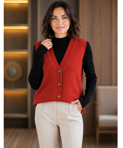 Comprar colete feminino em tricot com gola V e botões, ideal para sobrepor looks elegantes de outono e inverno em promoção Anellimn