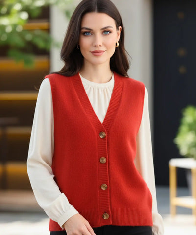 Colete Feminino Tricot Elegante Com Botões Sem Manga | Lilitz