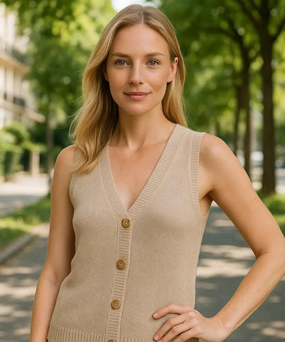 Colete Feminino Tricot Elegante Com Botões Sem Manga | Lilitz