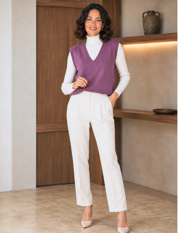 Comprar colete tricot feminino gola v lilás barato Anellimn