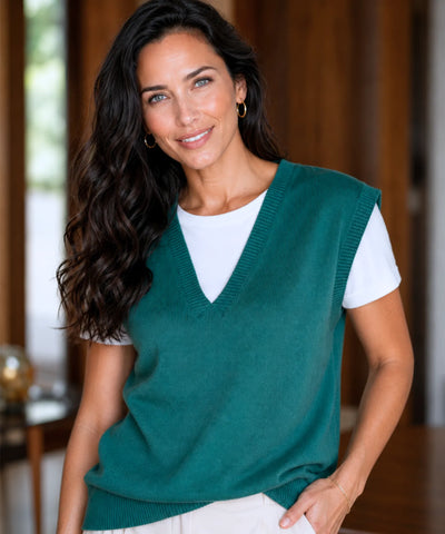 Comprar colete tricot feminino gola v verde barato Anellimn