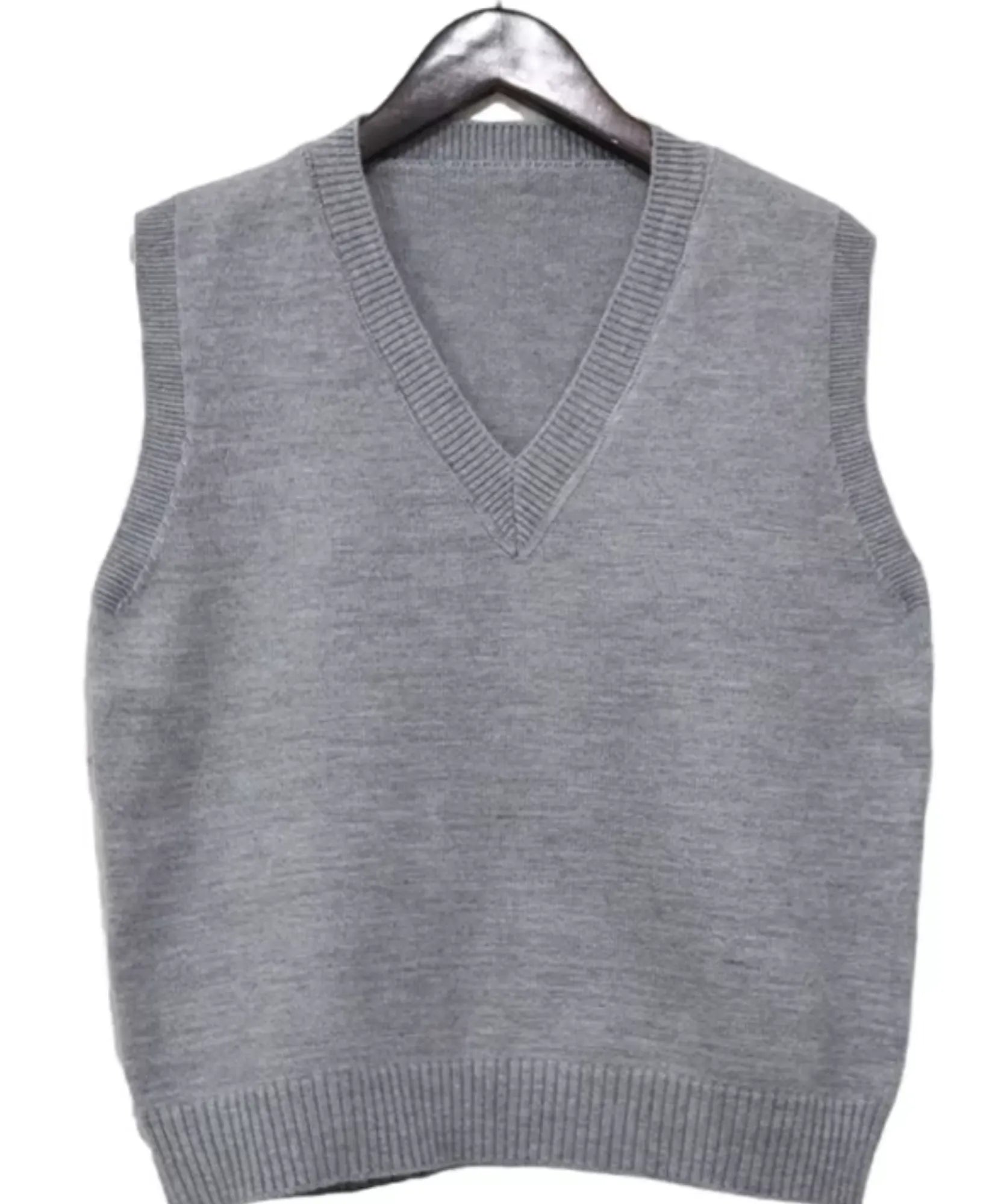 Colete feminino tricot cinza em cabide, still do produto sem modelo