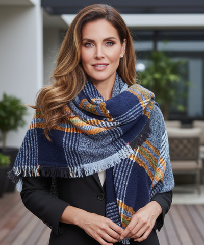 Comprar cachecol echarpe feminino xadrez manta triangular com franjas em promoção ANELLIMN