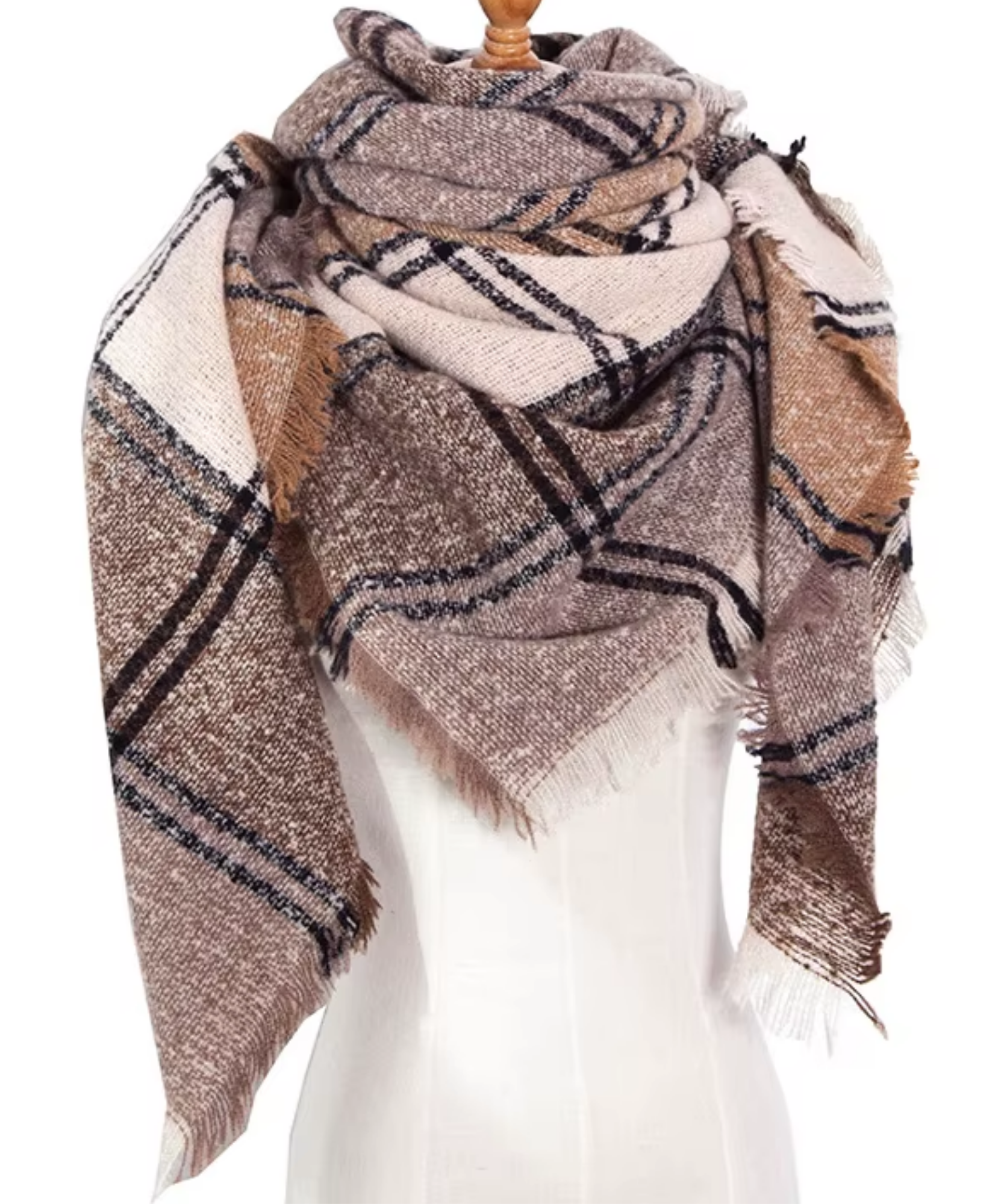 Comprar cachecol echarpe feminino xadrez manta triangular com franjas em promoção ANELLIMN