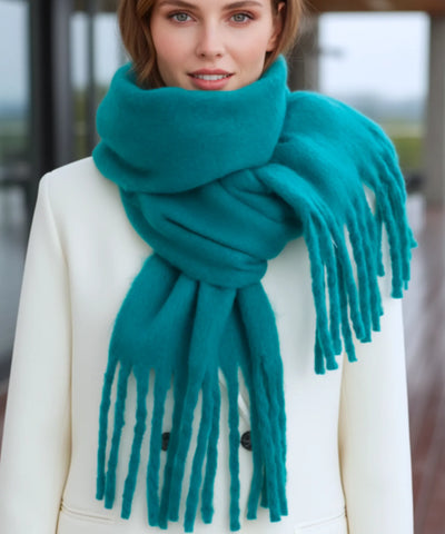 Comprar cachecol feminino longo grosso lã felpuda com franjas 240cm várias cores inverno barato ANELLIMN