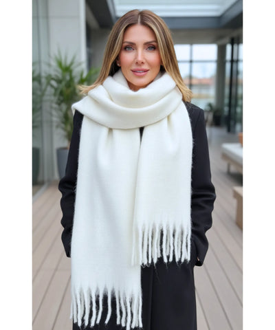 Comprar cachecol feminino longo grosso lã felpuda com franjas 240cm várias cores inverno barato ANELLIMN