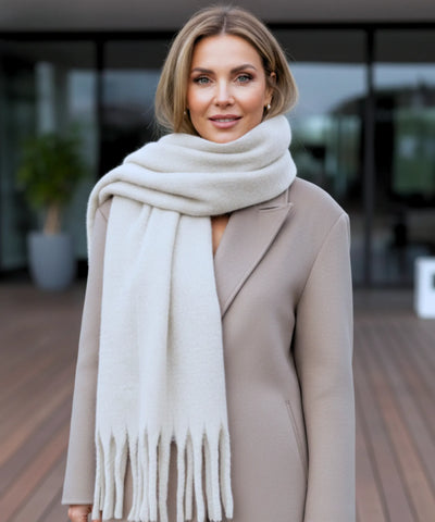 Comprar cachecol feminino longo grosso lã felpuda com franjas 240cm várias cores inverno barato ANELLIMN