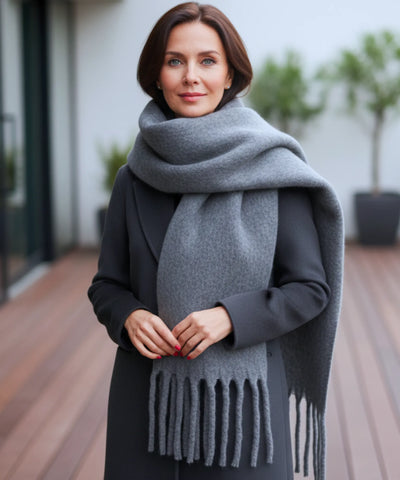 Comprar cachecol feminino longo grosso lã felpuda com franjas 240cm várias cores inverno barato ANELLIMN