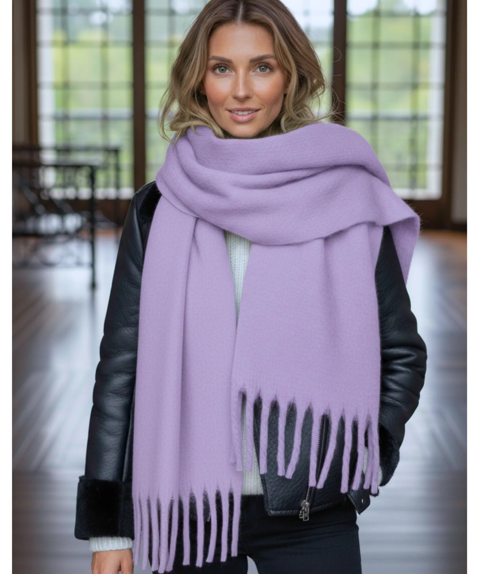 Comprar cachecol feminino longo grosso lã felpuda com franjas 240cm várias cores inverno barato ANELLIMN