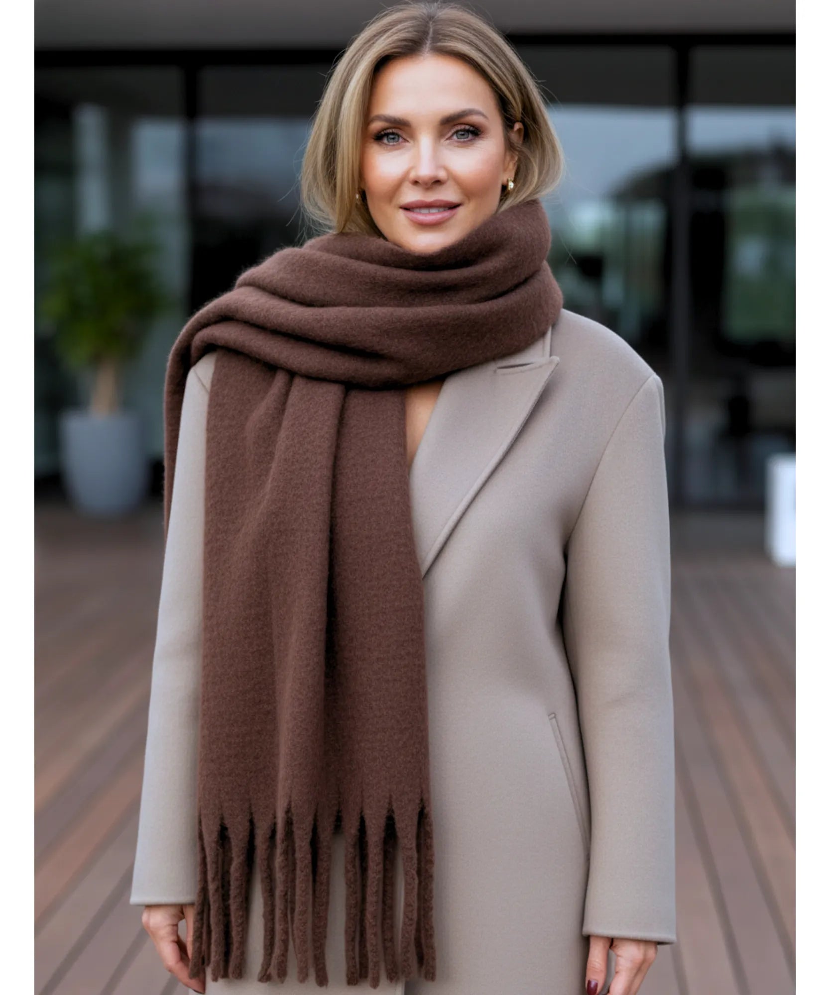 Comprar cachecol feminino longo grosso lã felpuda com franjas 240cm várias cores inverno barato ANELLIMN