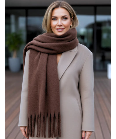 Comprar cachecol feminino longo grosso lã felpuda com franjas 240cm várias cores inverno barato ANELLIMN
