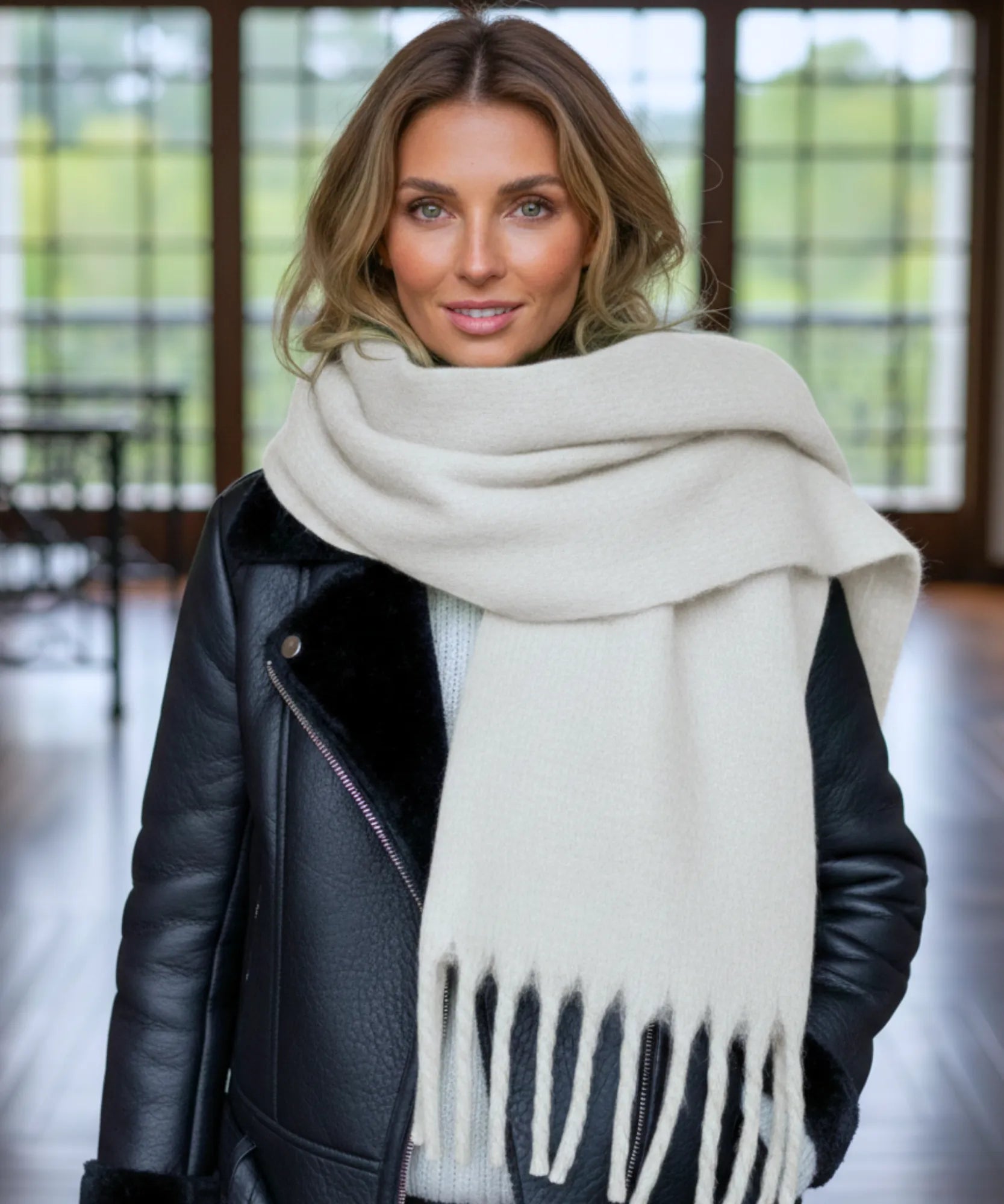 Comprar cachecol feminino longo grosso lã felpuda com franjas 240cm várias cores inverno barato ANELLIMN