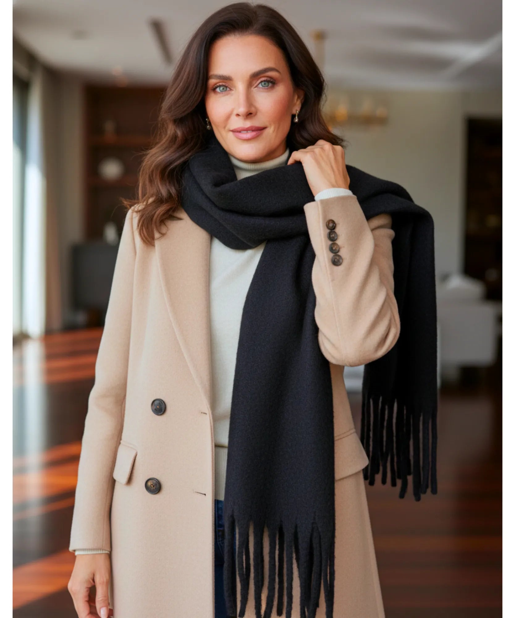 Comprar cachecol feminino longo grosso lã felpuda com franjas 240cm várias cores inverno barato ANELLIMN