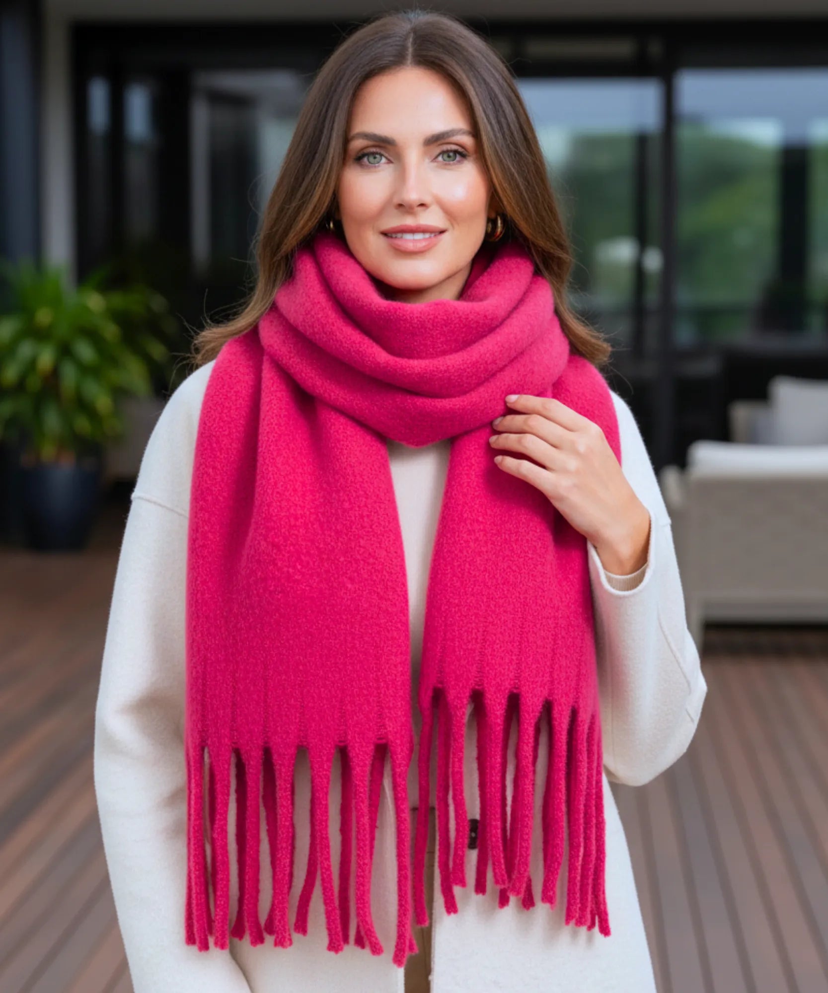 Comprar cachecol feminino longo grosso lã felpuda com franjas 240cm várias cores inverno barato ANELLIMN