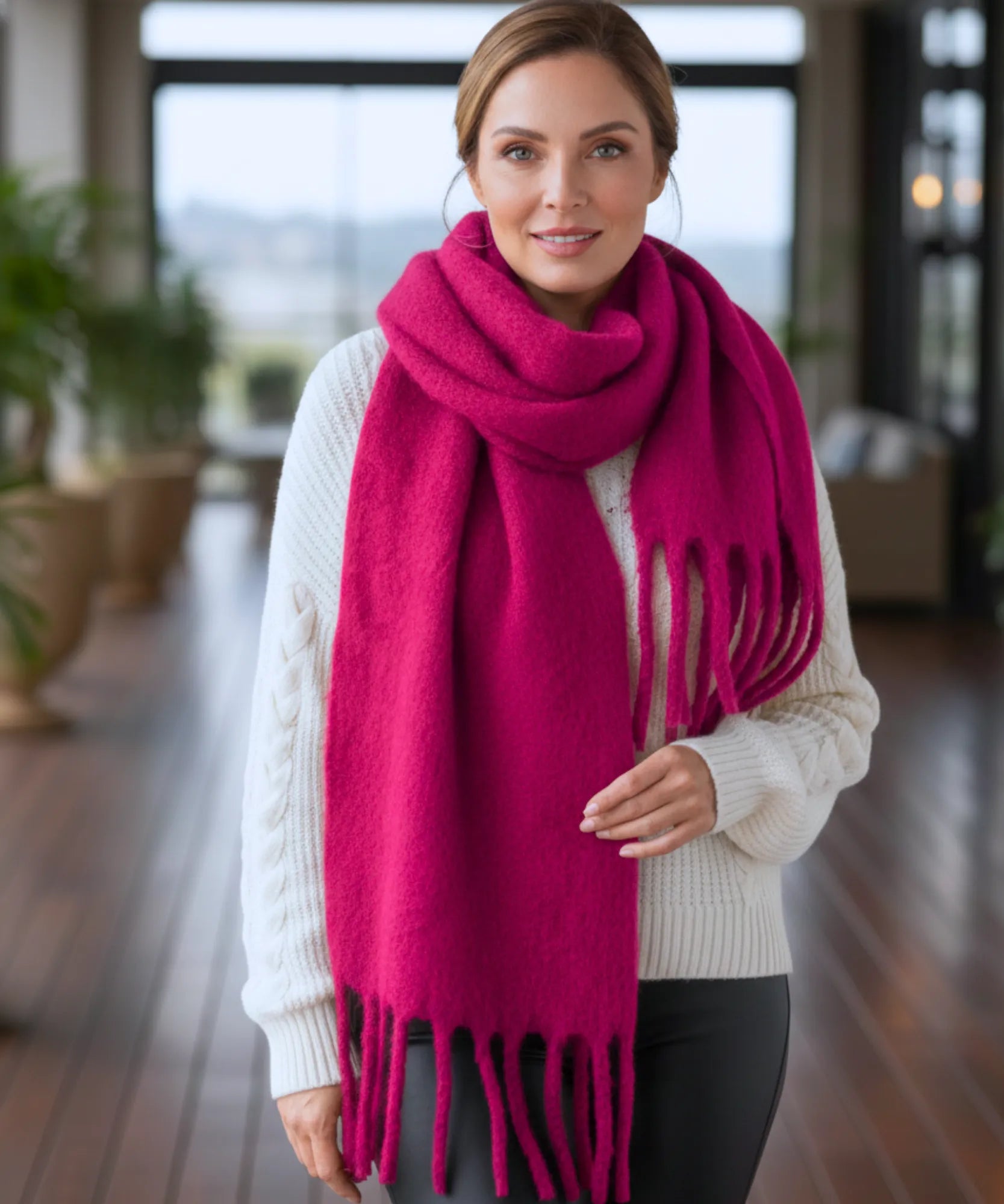 Comprar cachecol feminino longo grosso lã felpuda com franjas 240cm várias cores inverno barato ANELLIMN