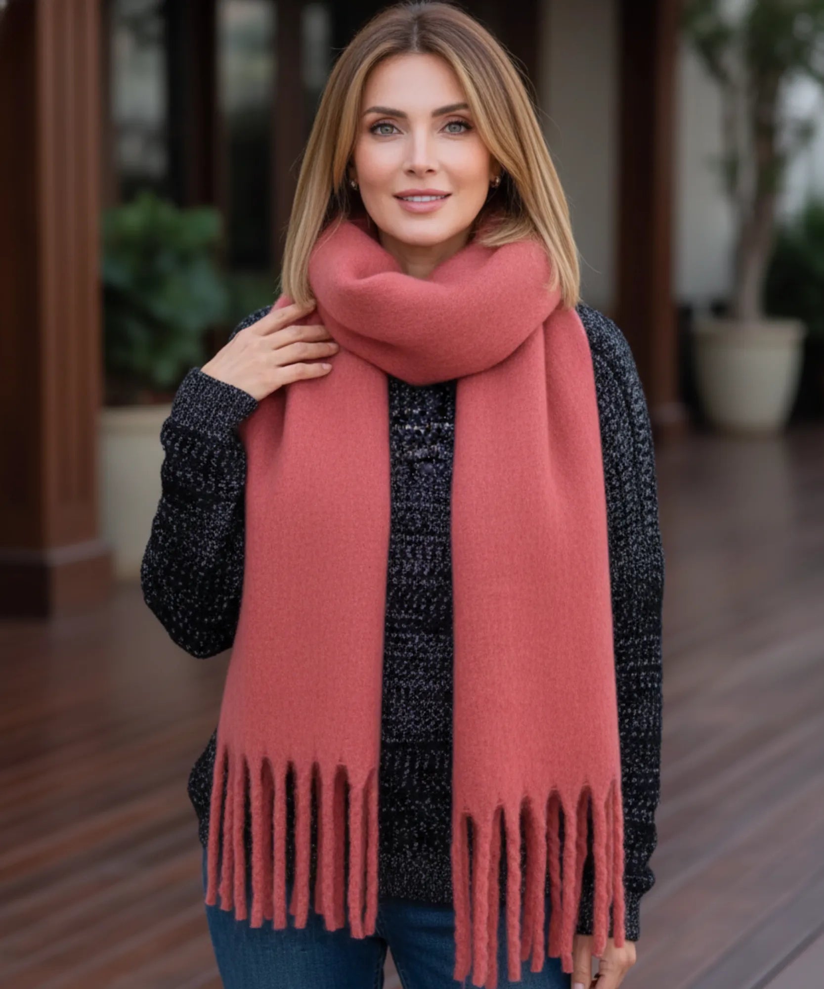 Comprar cachecol feminino longo grosso lã felpuda com franjas 240cm várias cores inverno barato ANELLIMN