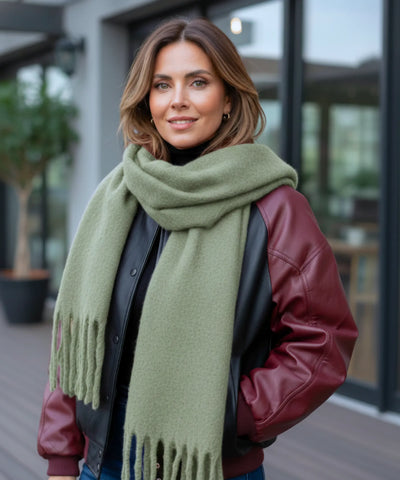 Comprar cachecol feminino longo grosso lã felpuda com franjas 240cm várias cores inverno barato ANELLIMN