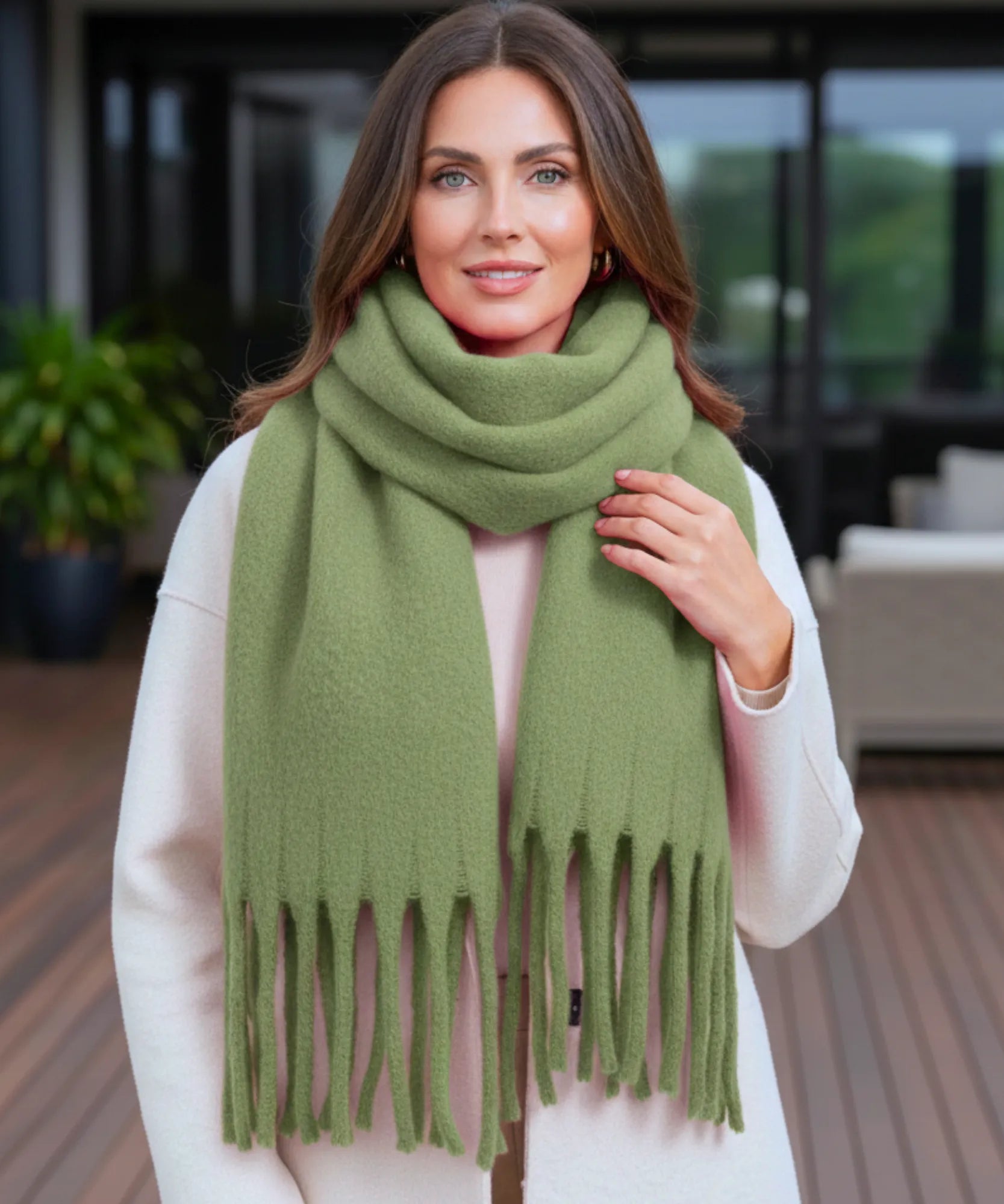 Comprar cachecol feminino longo grosso lã felpuda com franjas 240cm várias cores inverno barato ANELLIMN