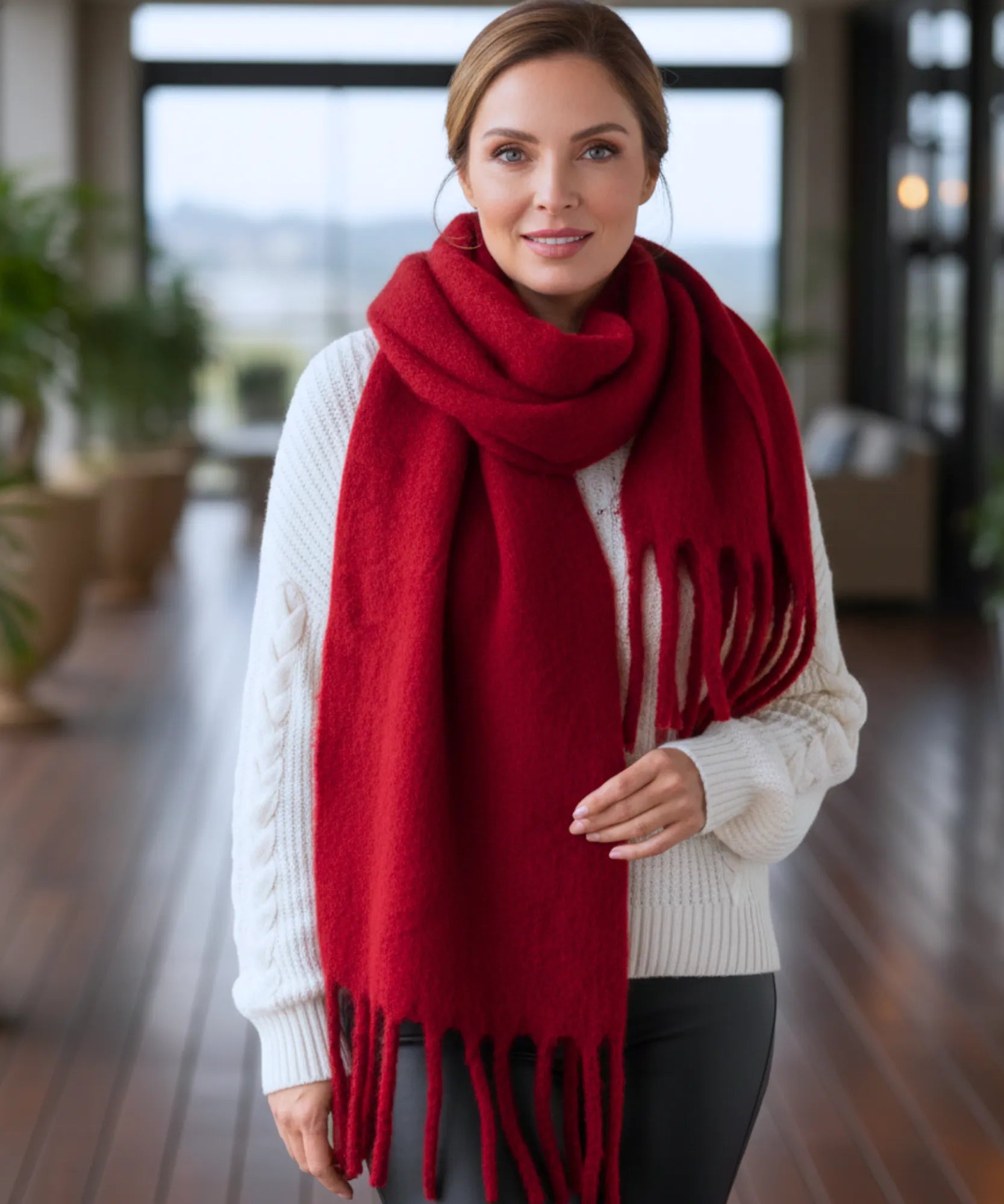 Comprar cachecol feminino longo grosso lã felpuda com franjas 240cm várias cores inverno barato ANELLIMN