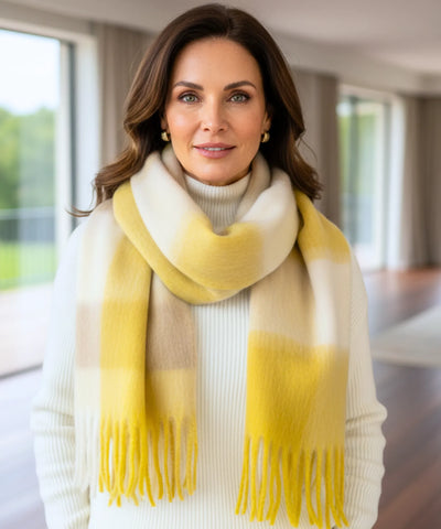 Comprar cachecol feminino xadrez grosso felpudo com franjas soft quente inverno em promoção ANELLIMN