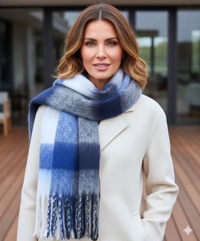 Comprar cachecol feminino xadrez grosso felpudo com franjas soft quente inverno em promoção ANELLIMN