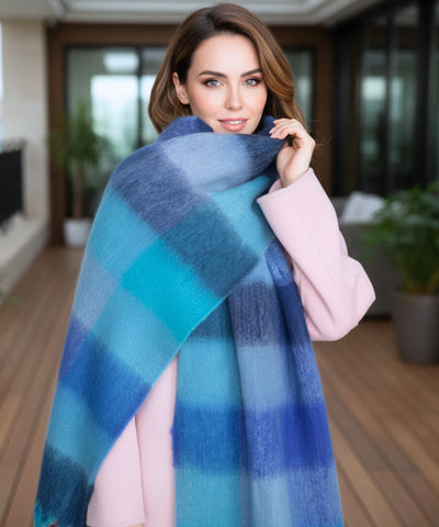 Comprar cachecol feminino xadrez grosso felpudo com franjas soft quente inverno em promoção ANELLIMN