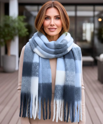 Comprar cachecol feminino xadrez grosso felpudo com franjas soft quente inverno em promoção ANELLIMN