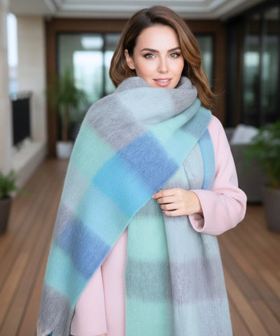 Comprar cachecol feminino xadrez grosso felpudo com franjas soft quente inverno em promoção ANELLIMN