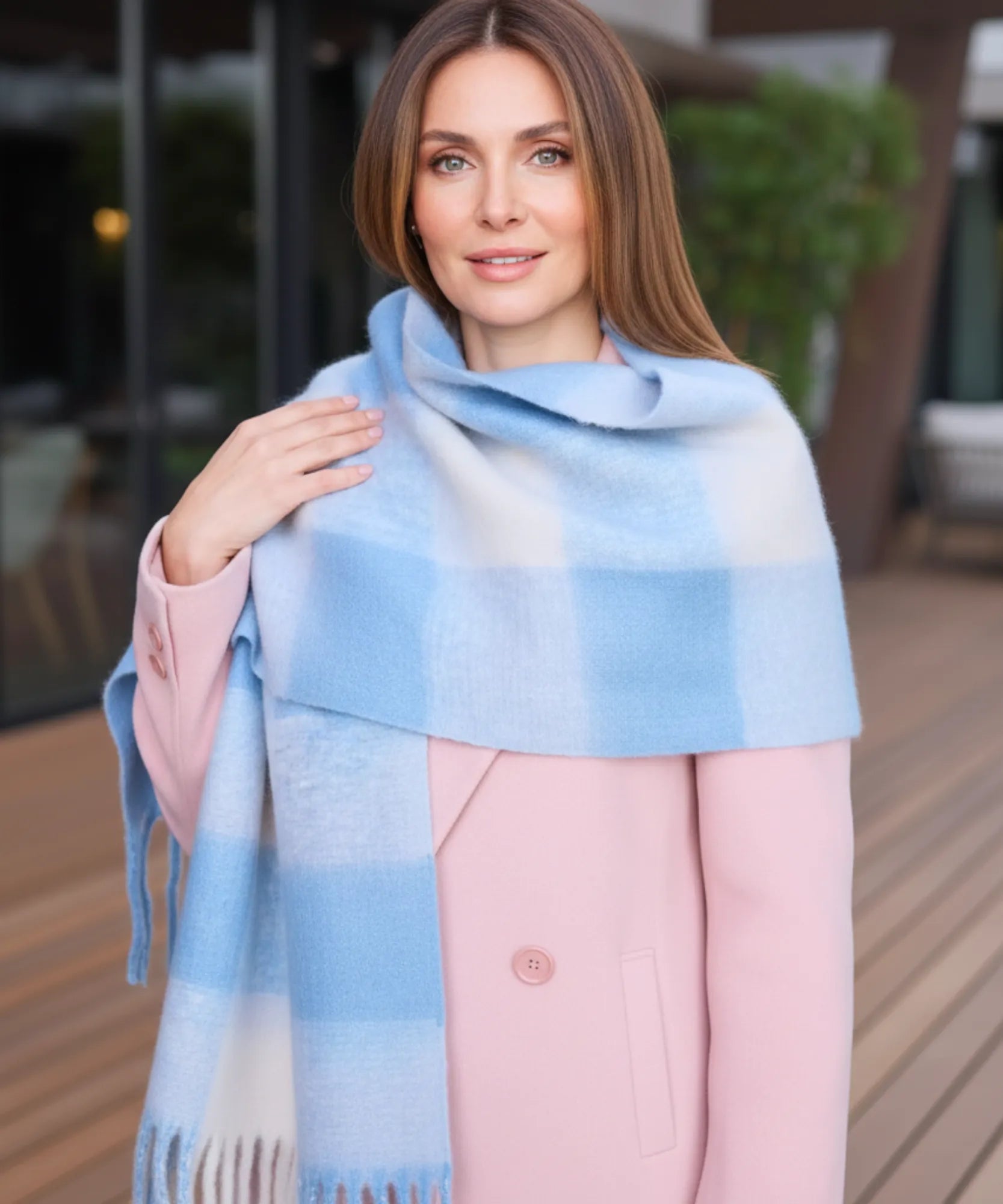 Comprar cachecol feminino xadrez grosso felpudo com franjas soft quente inverno em promoção ANELLIMN