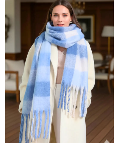 Comprar cachecol feminino xadrez grosso felpudo com franjas soft quente inverno em promoção ANELLIMN