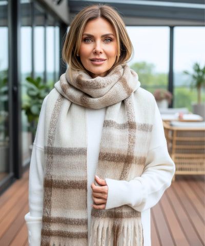 Comprar cachecol feminino xadrez grosso felpudo com franjas soft quente inverno em promoção ANELLIMN
