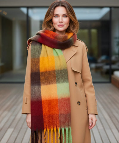 Comprar cachecol feminino xadrez grosso felpudo com franjas soft quente inverno em promoção ANELLIMN