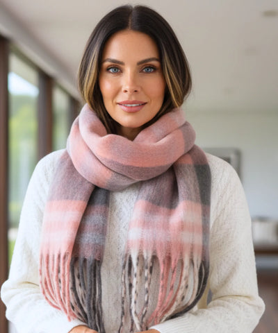 Comprar cachecol feminino xadrez grosso felpudo com franjas soft quente inverno em promoção ANELLIMN