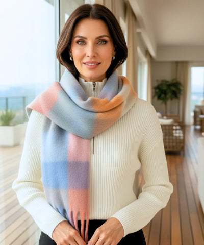 Comprar cachecol feminino xadrez grosso felpudo com franjas soft quente inverno em promoção ANELLIMN