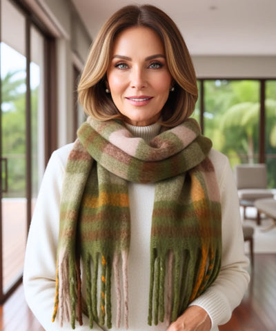 Comprar cachecol feminino xadrez grosso felpudo com franjas soft quente inverno em promoção ANELLIMN