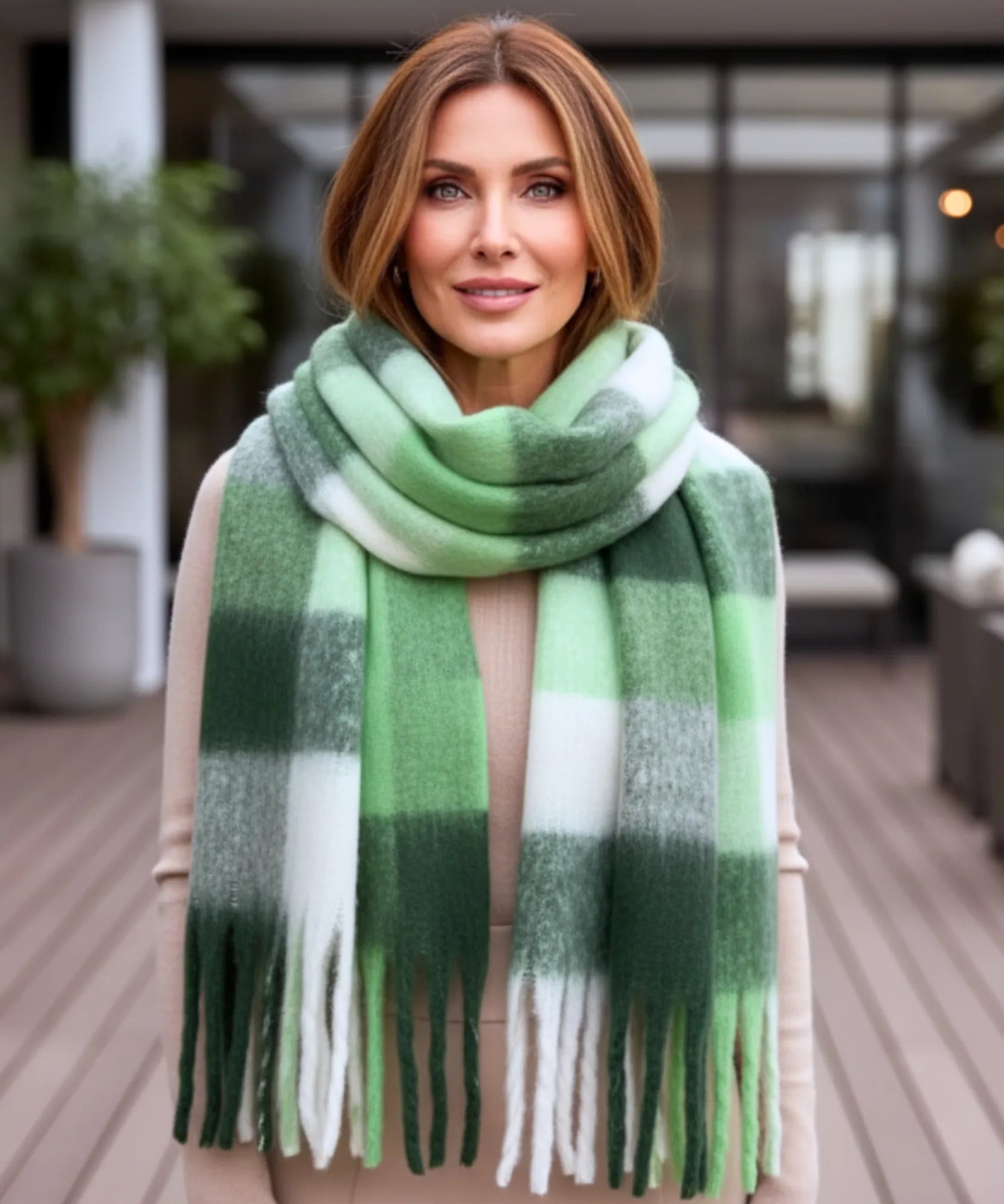 Comprar cachecol feminino xadrez grosso felpudo com franjas soft quente inverno em promoção ANELLIMN