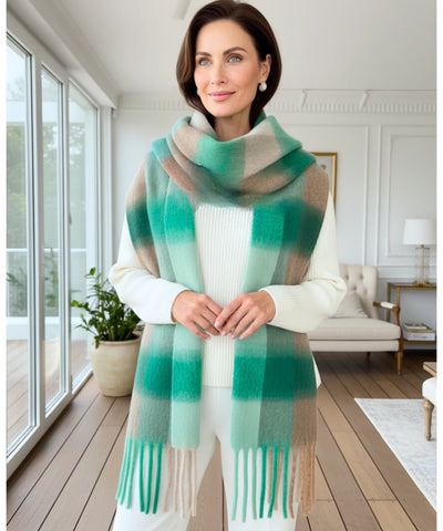 Comprar cachecol feminino xadrez grosso felpudo com franjas soft quente inverno em promoção ANELLIMN