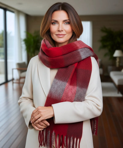 Comprar cachecol feminino xadrez grosso felpudo com franjas soft quente inverno em promoção ANELLIMN