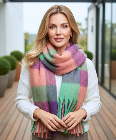 Comprar cachecol feminino xadrez grosso felpudo com franjas soft quente inverno em promoção ANELLIMN