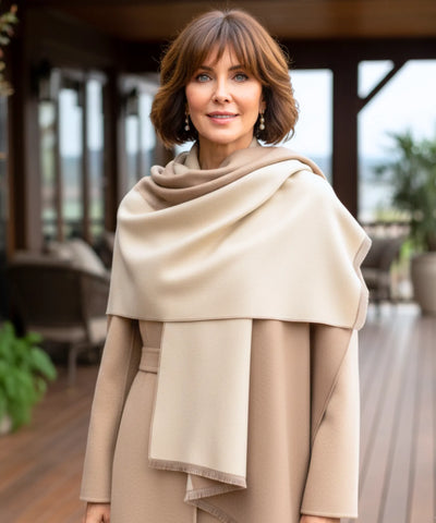 Comprar echarpe feminina dupla face com franjas acabamento premium cachecol lã inverno barato ANELLIMN