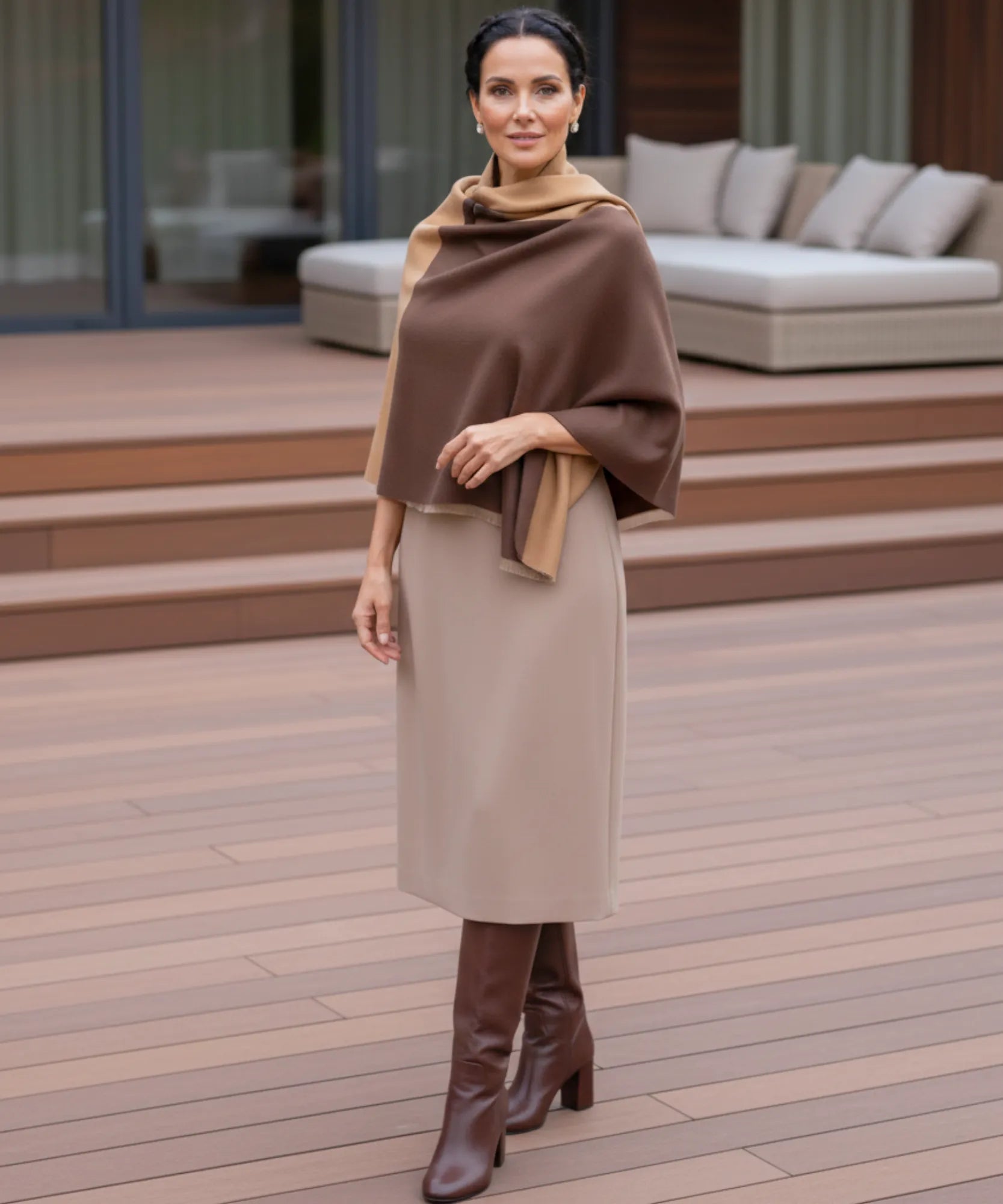 Comprar echarpe feminina dupla face com franjas acabamento premium cachecol lã inverno barato ANELLIMN