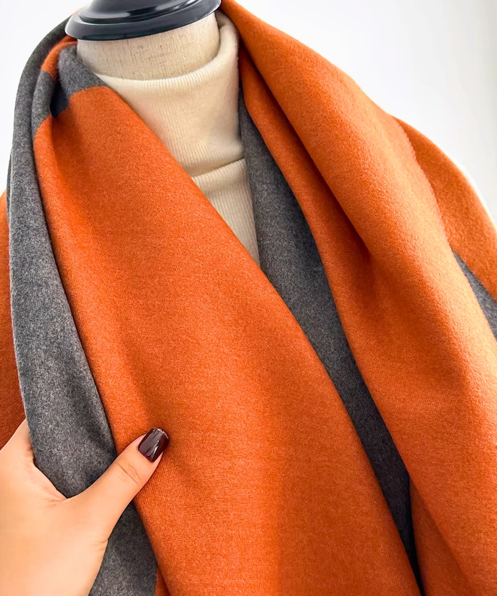 Comprar echarpe feminina dupla face com franjas acabamento premium cachecol lã inverno barato ANELLIMN