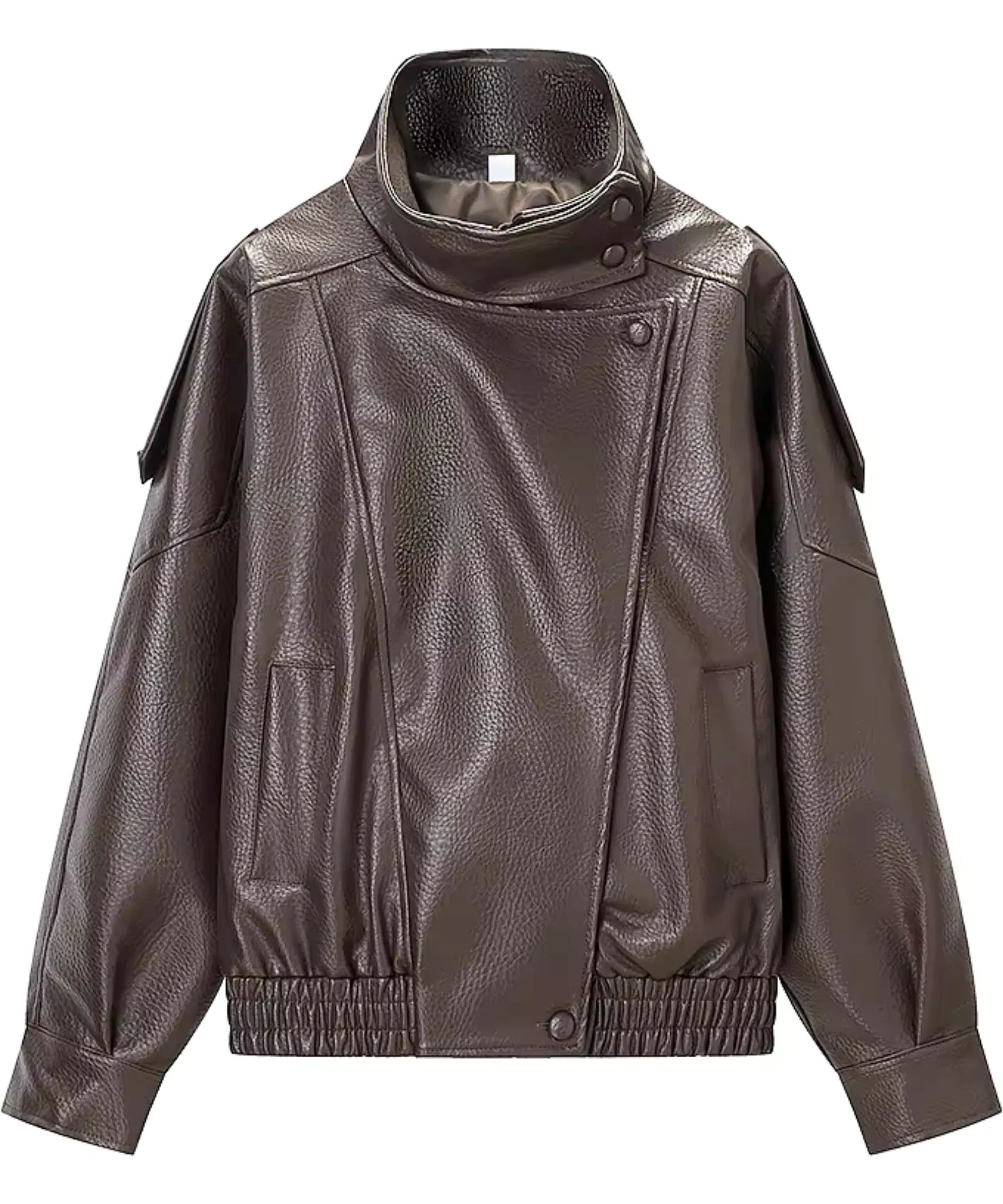 Comprar jaqueta de couro feminino oversized biker gola alta motoqueira em promoçãoZARA